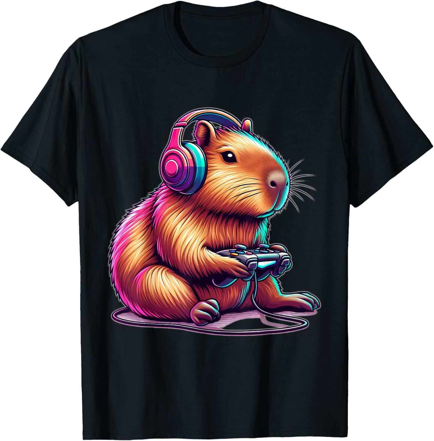 Capybara Gamer, amateur of funny video games , Black, S T-Shirt - T-Shirt | Black