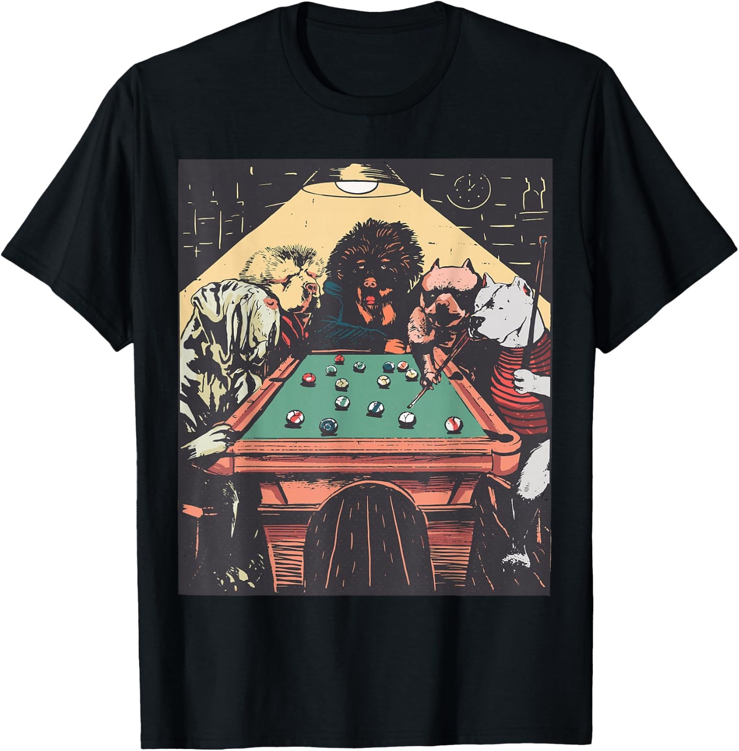 Game Night Time Dogs on Billiards Pool Table Shooting 8 Ball T-Shirt - T-Shirt | Black
