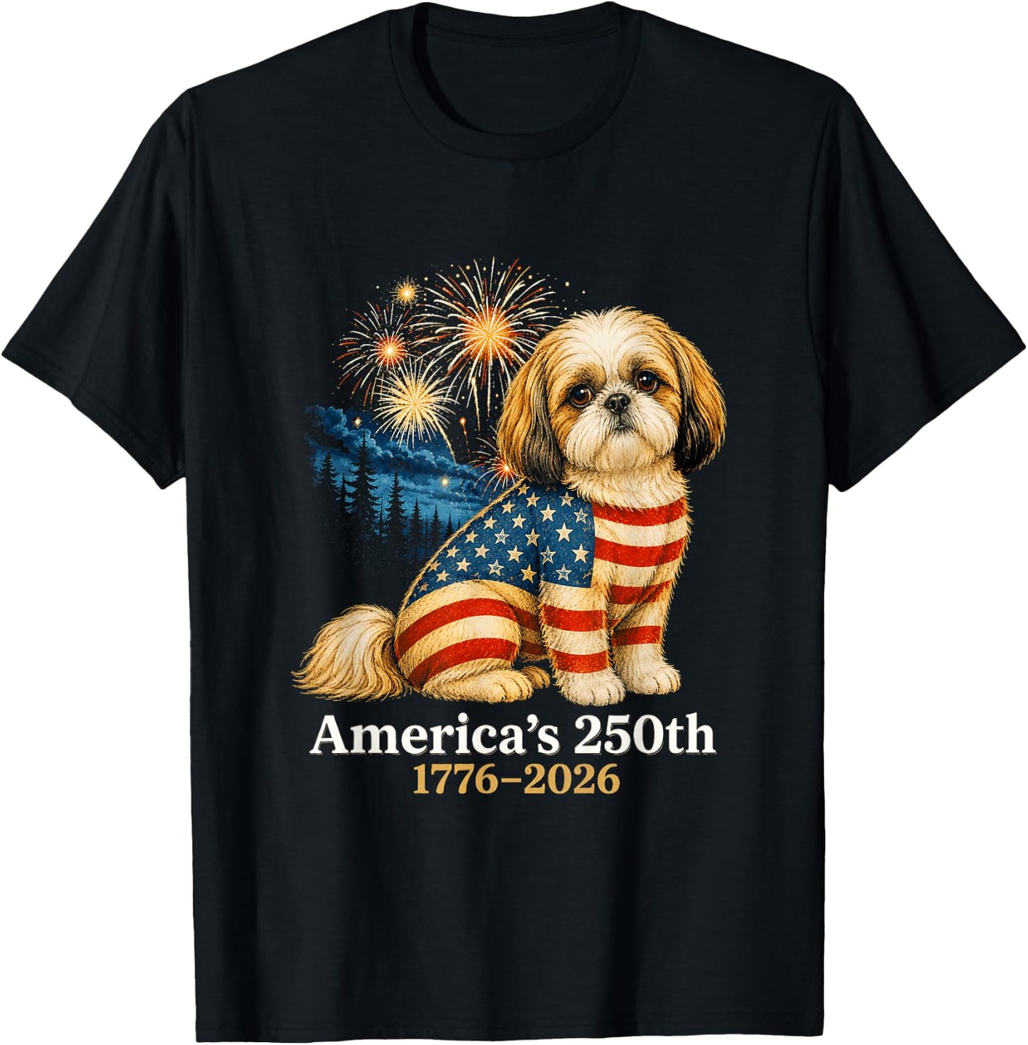Funny Shih Tzu 4th of July 250 Years American Anniversary T-Shirt - T-Shirt | Black