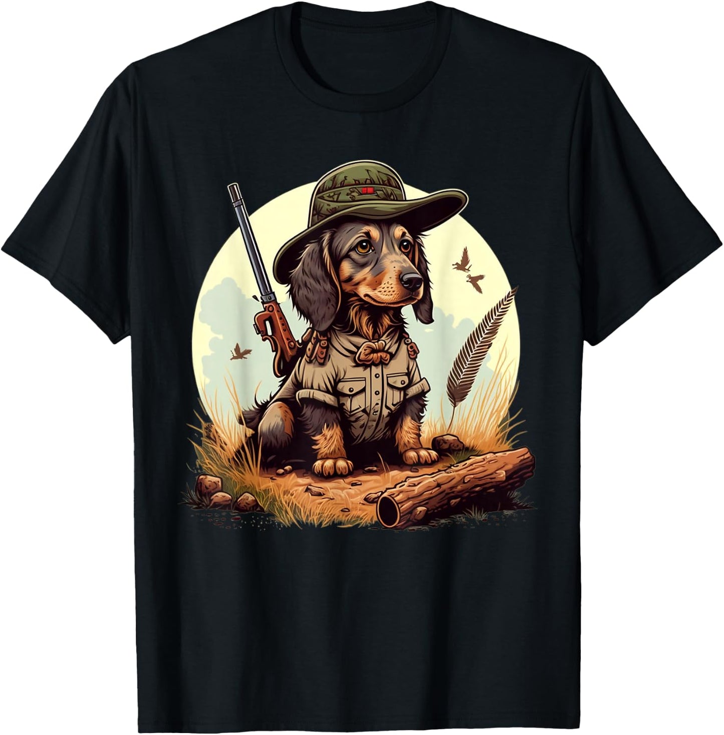 Dachshund Hunter on Dachshund Game Hunting , black T-Shirt - T-Shirt | Black