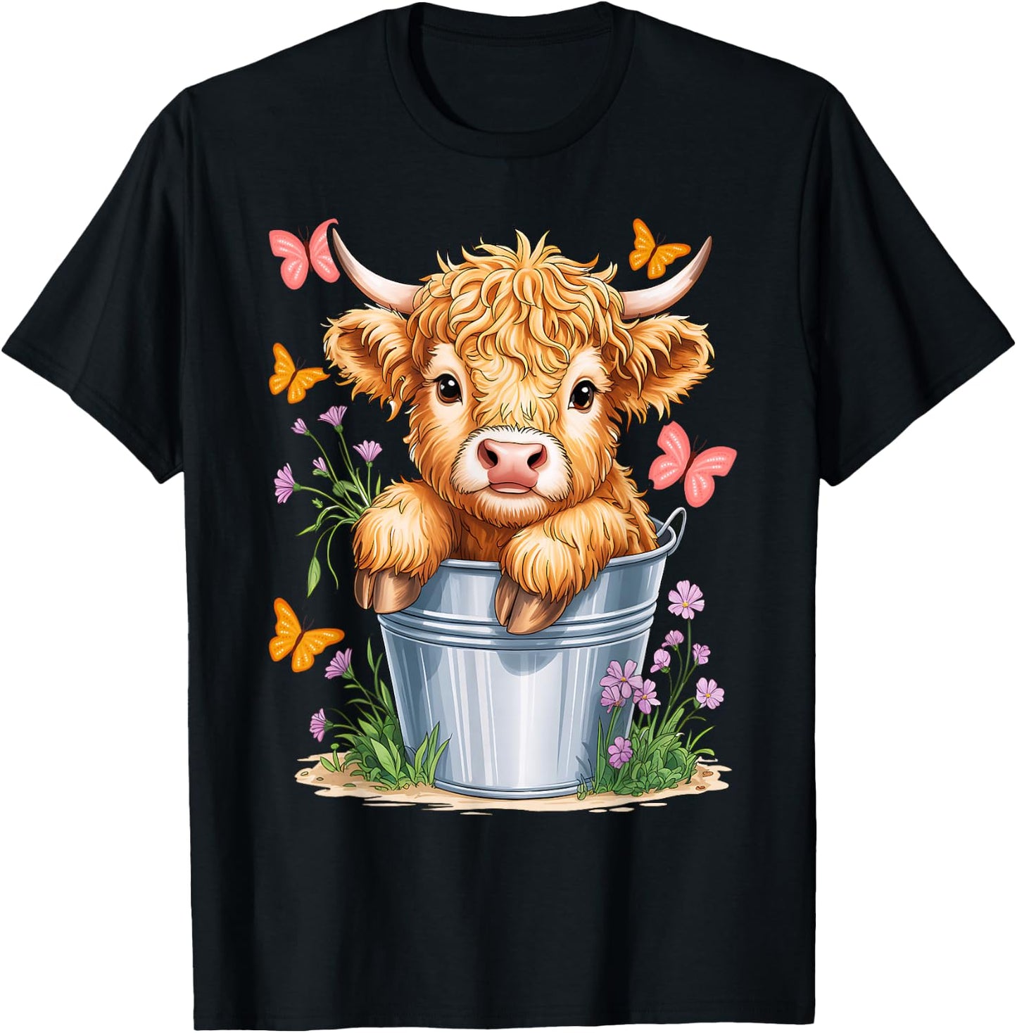 MINI Highland Cow Graphic Long T-Shirt - T-Shirt | Black