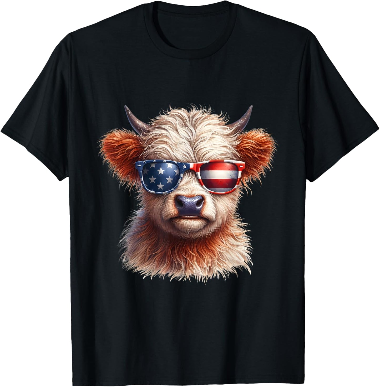 Cute Highland Cow Fourth of July Independence Day USA Kids Men T-Shirt - T-Shirt | Black