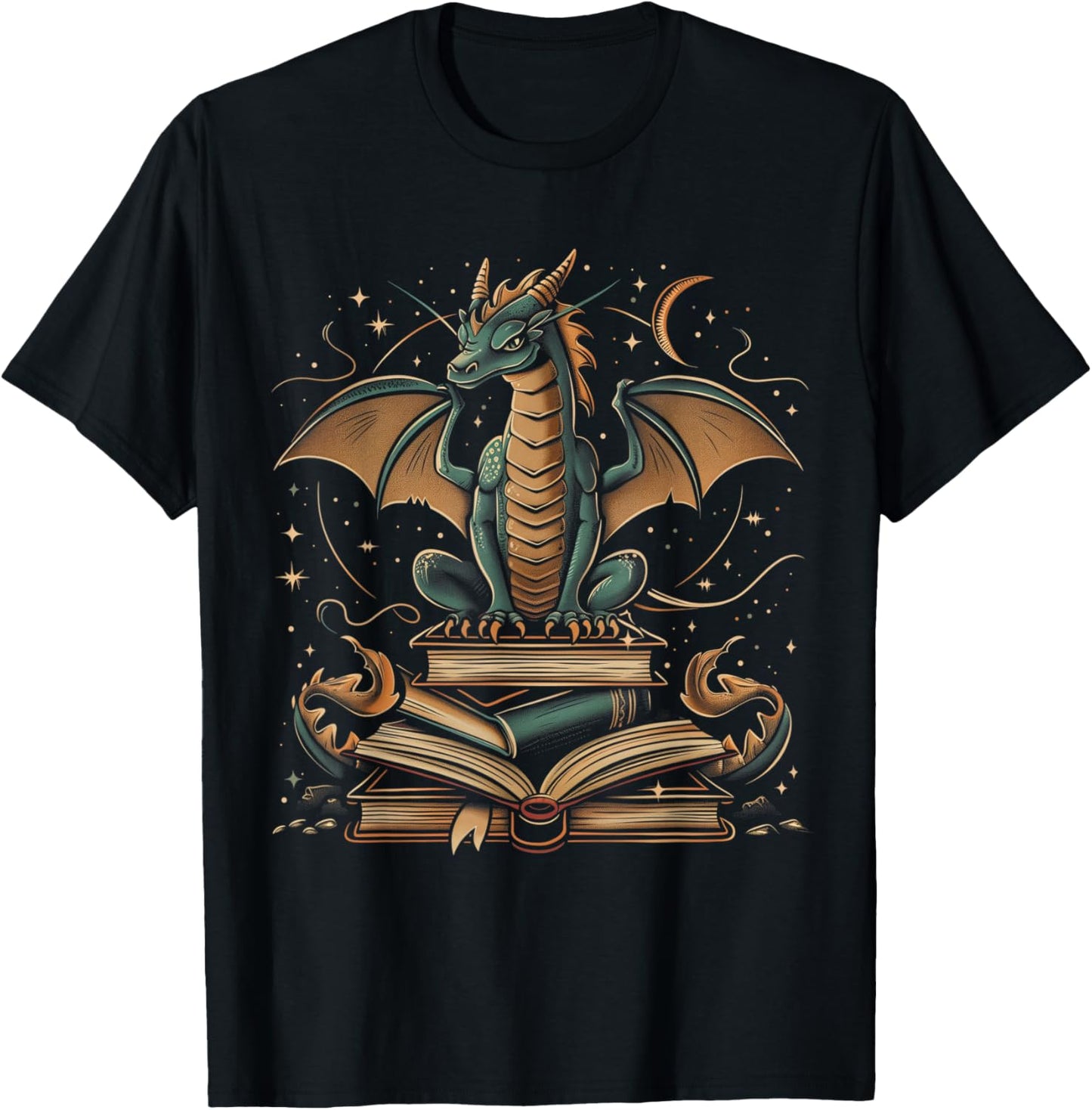 Dragon Fantasy Book Lover Book Nerd T-Shirt - T-Shirt | Black