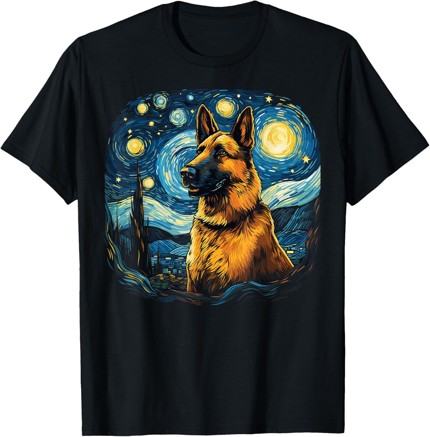 Van Gogh Dog German Shepherd T-Shirt - T-Shirt | Black