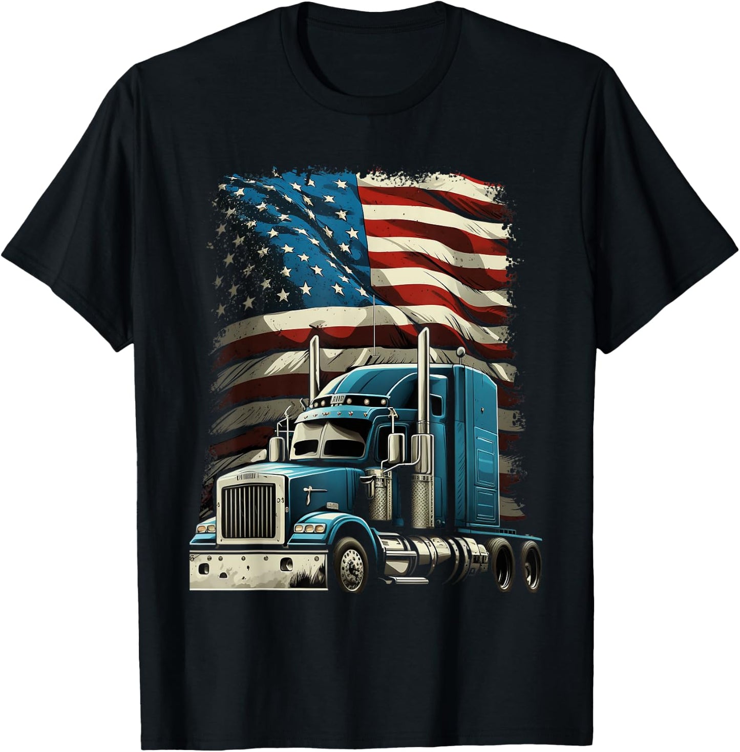 Trucker US-amerikanische Flagge für patriotischen LKW-Fahrer T-Shirt - T-Shirt | Black