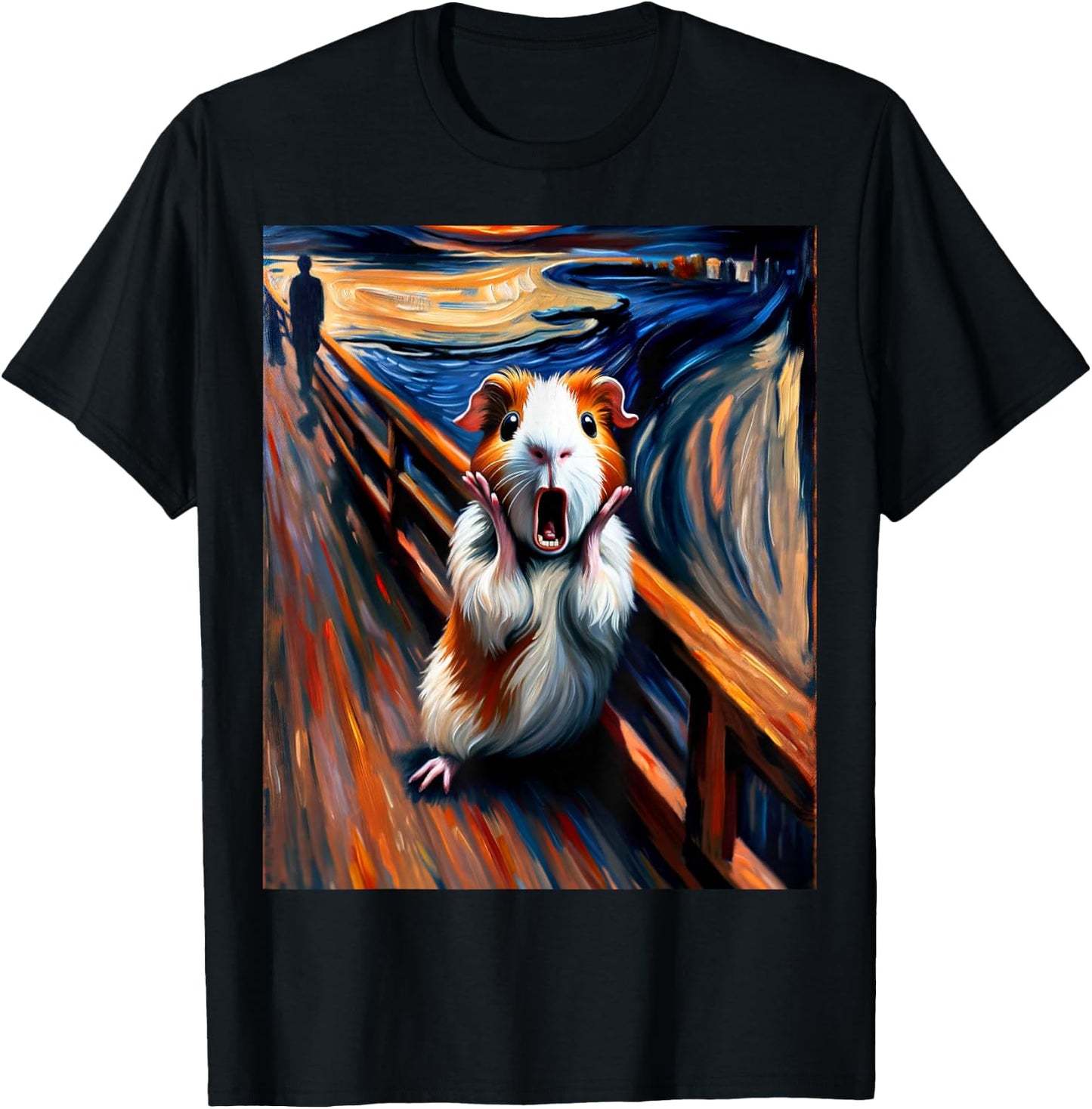 Expressionist Scream Parody Funny Painting Art Guinea Pig T-Shirt - T-Shirt | Black