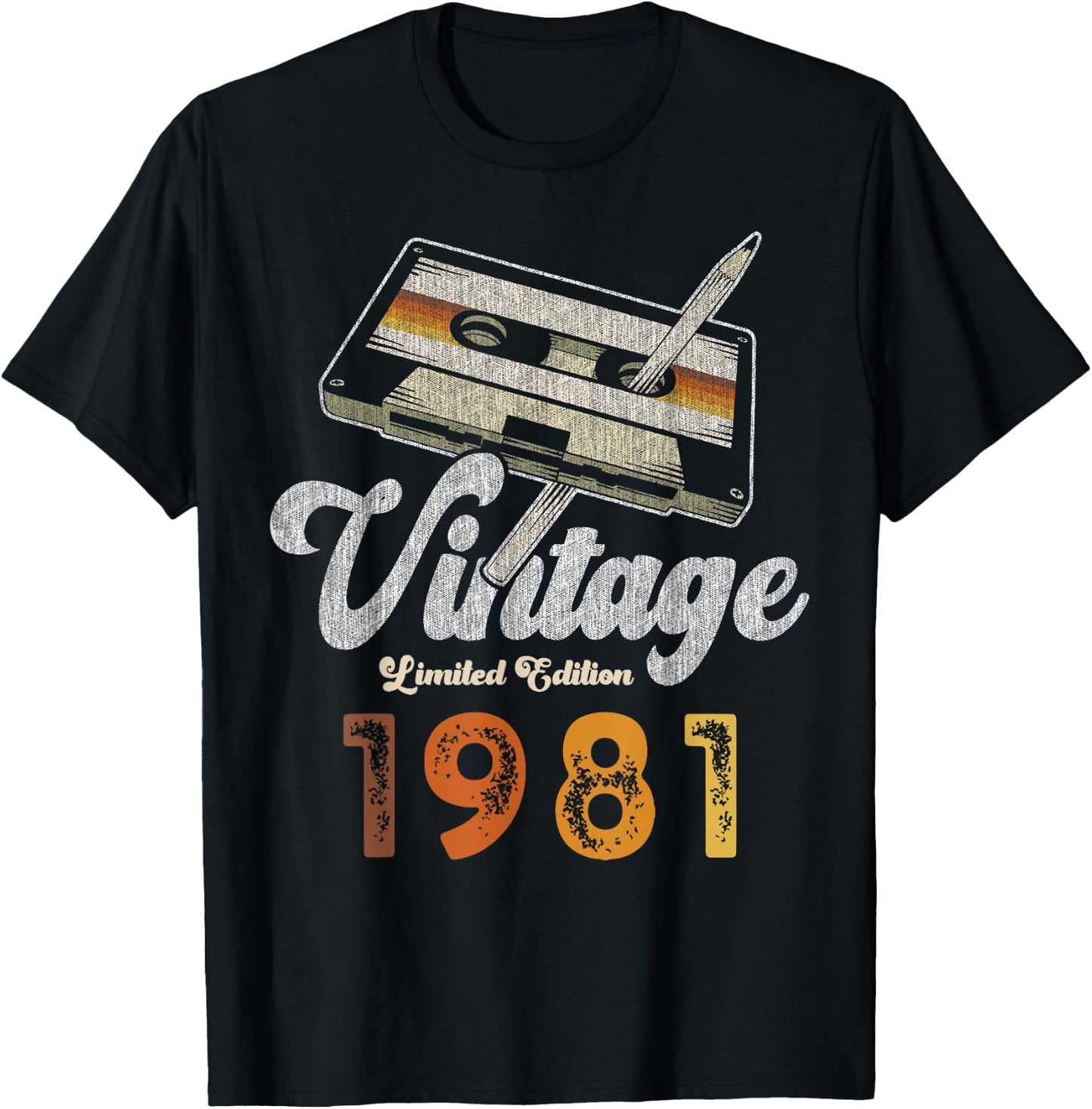 Vintage 1981 Cassette Pencil 45th Birthday T-Shirt - T-Shirt | Black