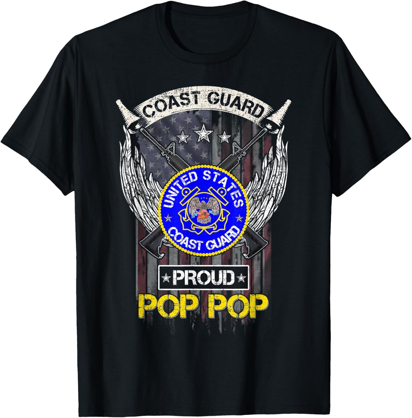 Vintage USA American Flag US Coast Guard Proud Pop Pop Funny Women Men T-Shirt - T-Shirt | Black