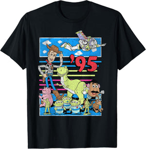 Disney Pixar Toy Story '95 Retro Distressed Colorful Group T-Shirt - T-Shirt | Black