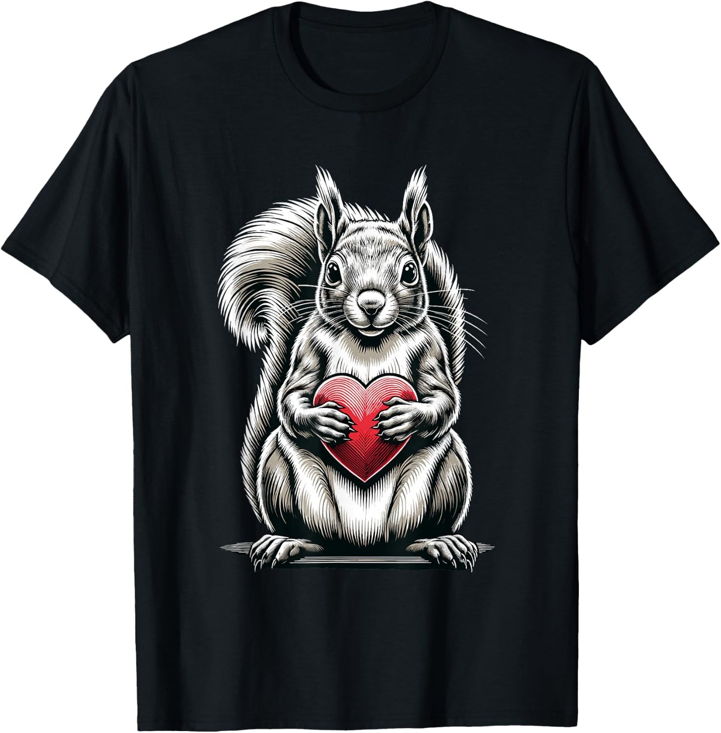 Squirrel Holding Heart Valentine's Day Cute Valentine T-Shirt - T-Shirt | Black