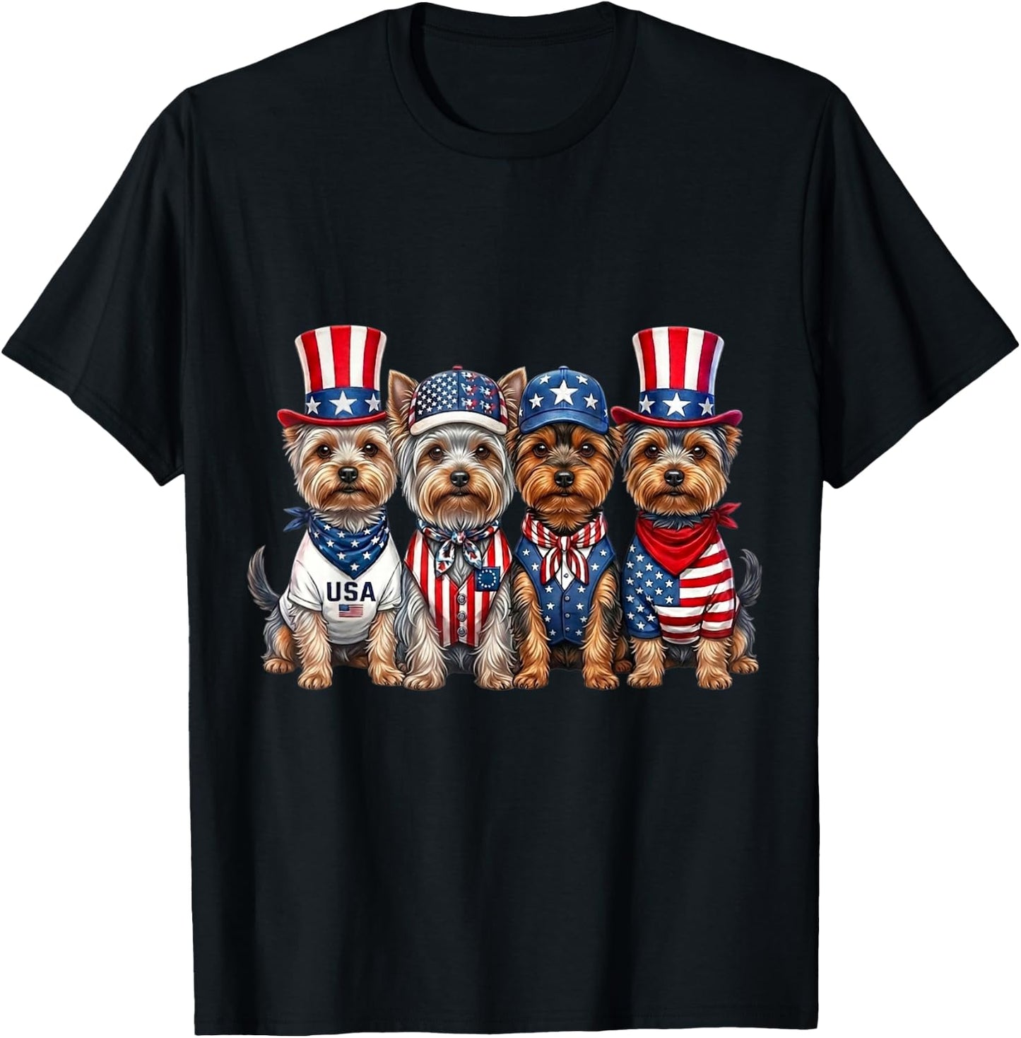 Yorkshire Terrier 4th of July Patriotic Funny Men Women Kids T-Shirt - T-Shirt | Black