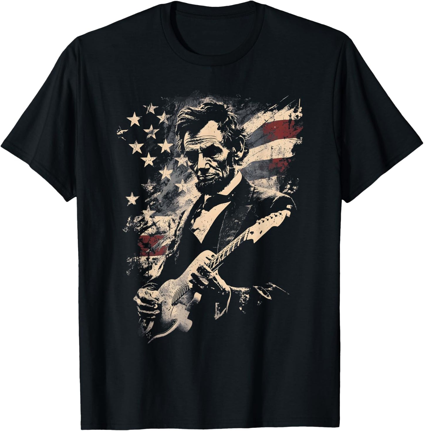 Abraham Lincoln Playing Guitar 4th July 250th Anniversary T-Shirt - T-Shirt | Black