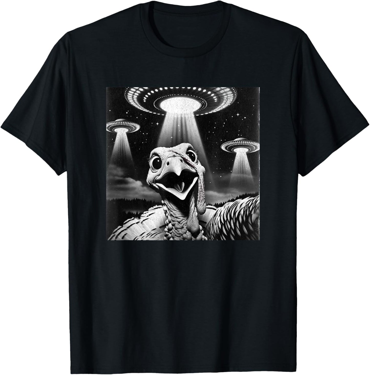 Invasion Funny Thanksgiving Meme Alien Turkey UFO Selfie T-Shirt - T-Shirt | Black