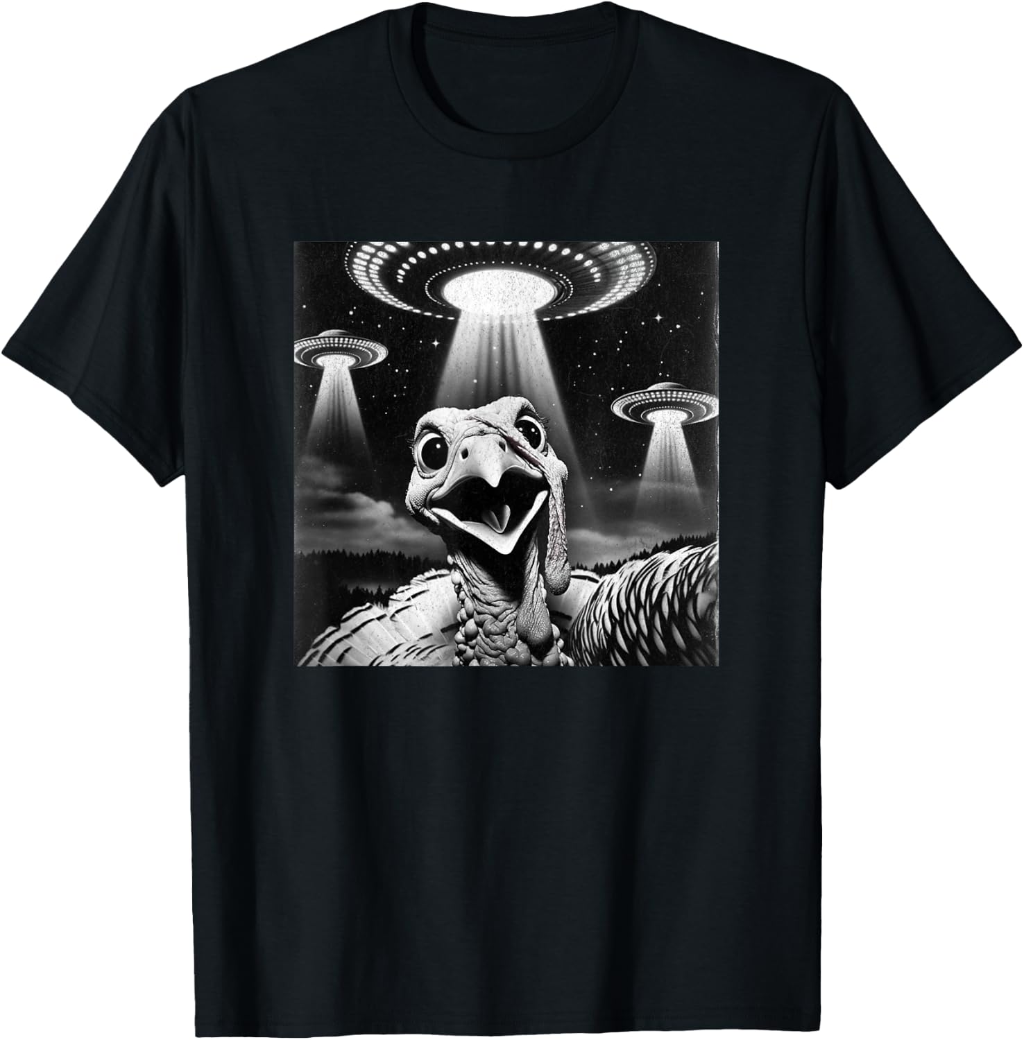 Invasion Funny Thanksgiving Meme Alien Turkey UFO Selfie T-Shirt - T-Shirt | Black