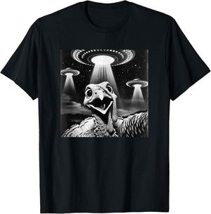 Invasion Funny Thanksgiving Meme Alien Turkey UFO Selfie T-Shirt - T-Shirt | Black