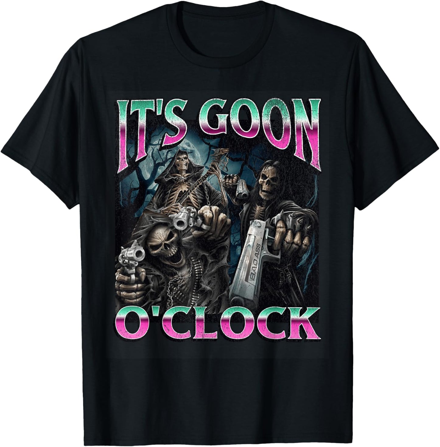 Gooning O'Clock Meme Skeleton Funny T-Shirt - T-Shirt | Black