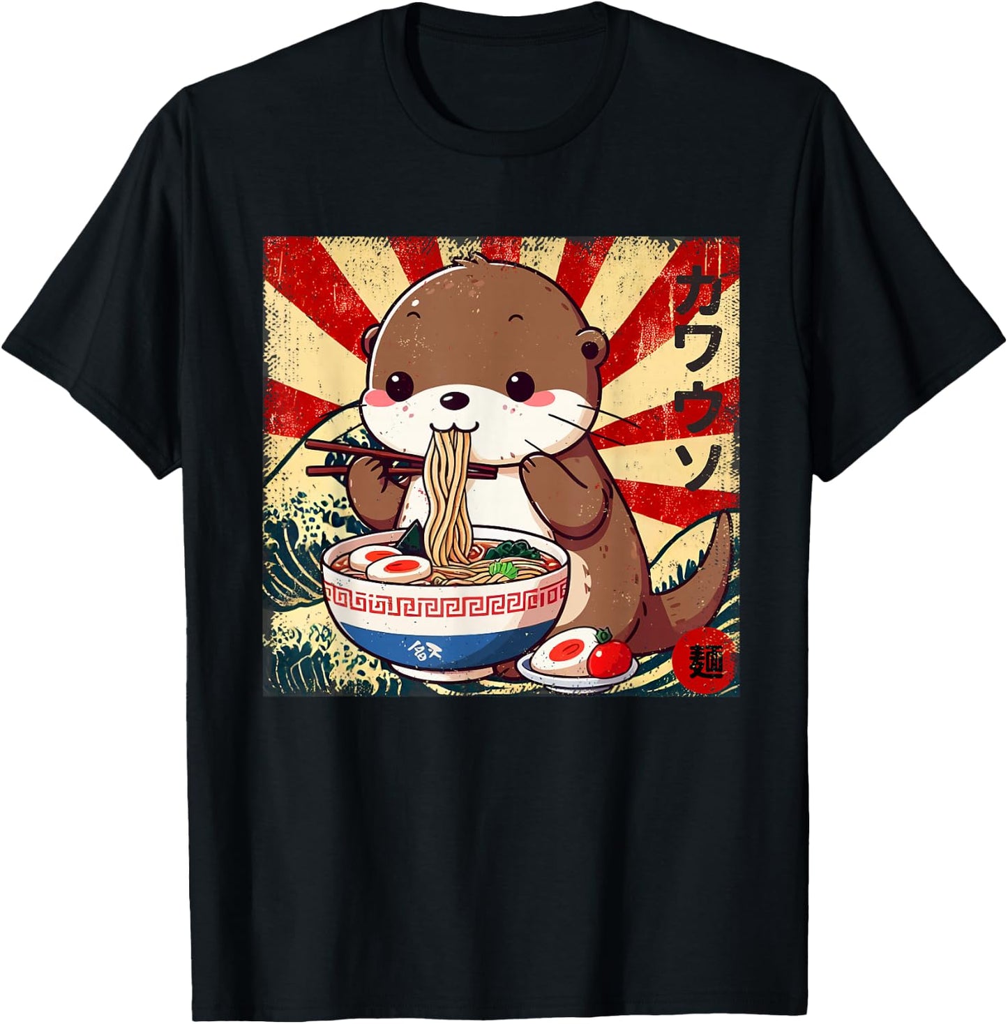 Kawaii Ramen Cute Anime Cute Kawaii Otter Japanese Noodles T-Shirt - T-Shirt | Black
