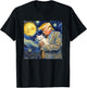 Starry Night Painting with Cat and Donald Trump Van Gogh T-Shirt - T-Shirt | Black