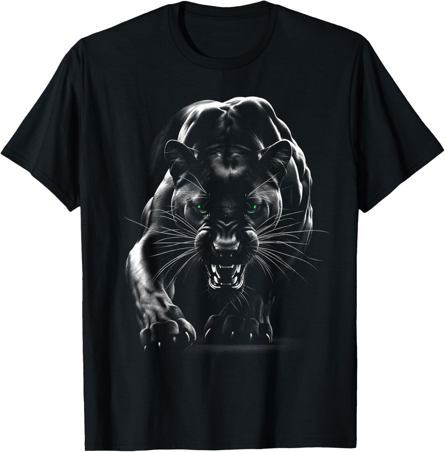 Majestic Panther with Green Eyes T-Shirt - T-Shirt | Black