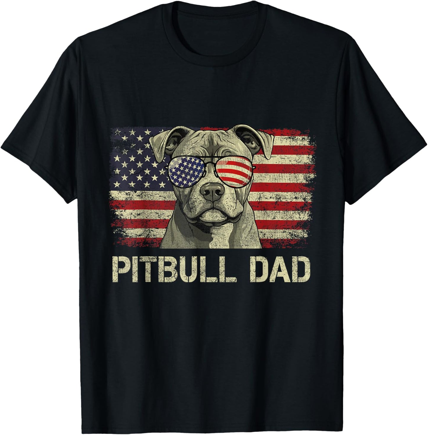 Pitbull Dad Dog Lovers American Flag 4th Of July Men T-Shirt - T-Shirt | Black
