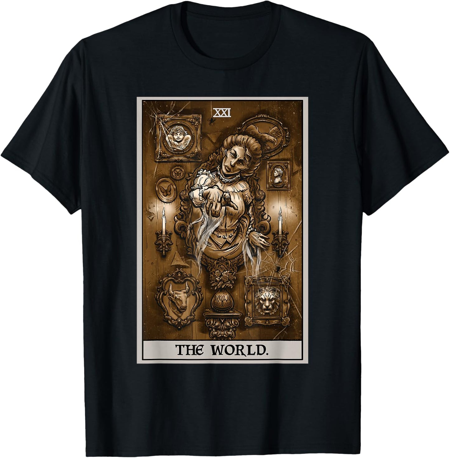 The World Tarot Card Victorian Ghost Gothic Occult Horror T-Shirt - T-Shirt | Black