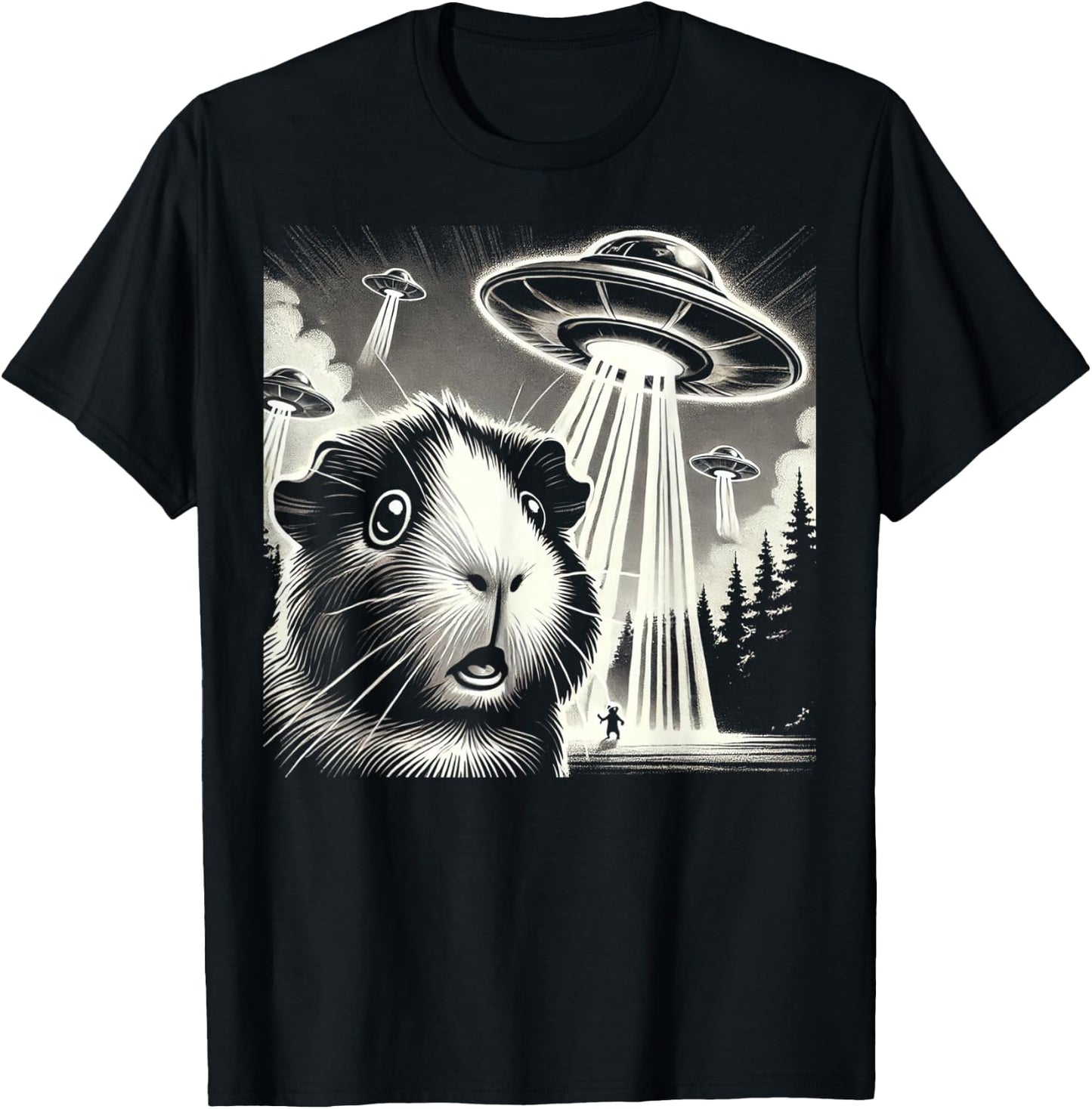 Guinea pig UFO Funny Meme Selfie T-Shirt - T-Shirt | Black