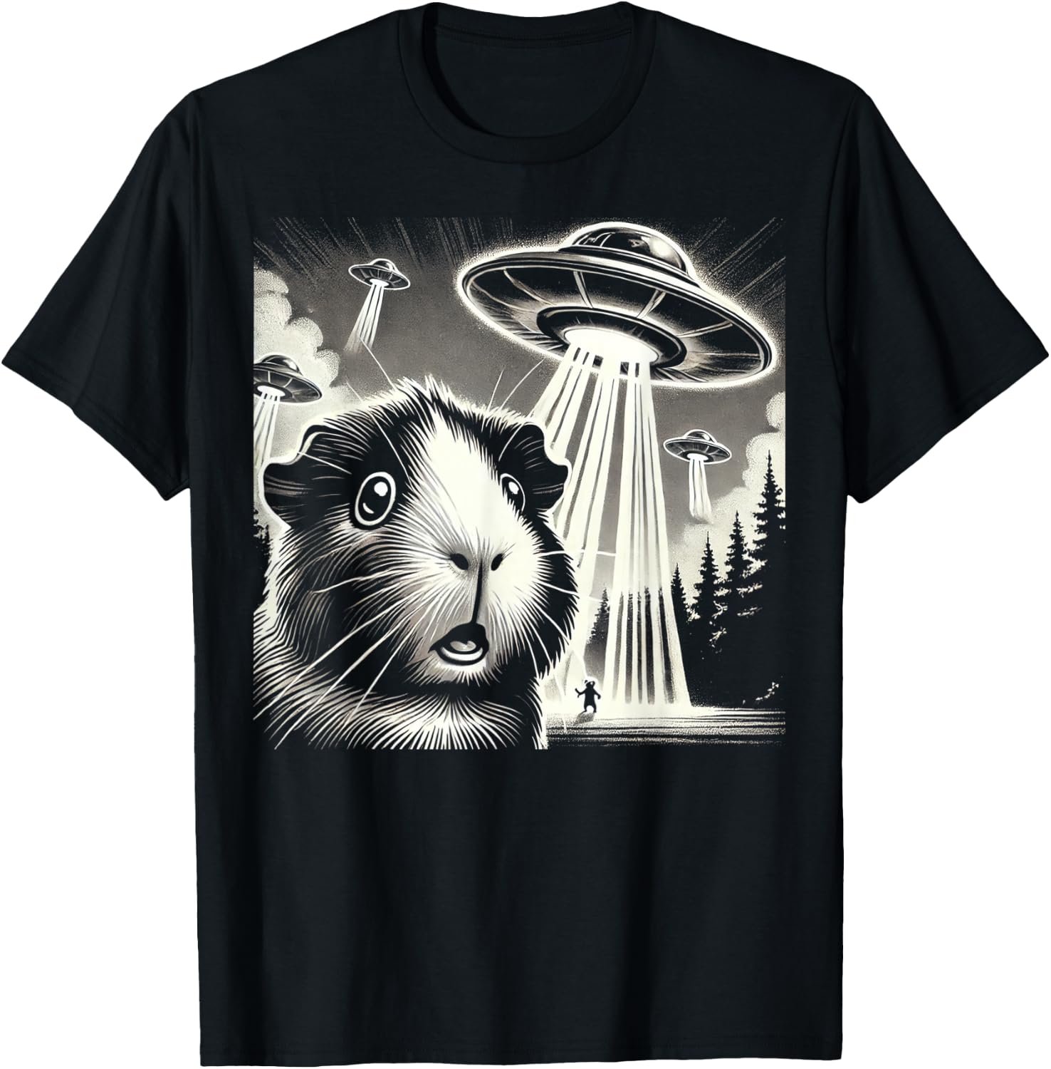 Guinea pig UFO Funny Meme Selfie T-Shirt - T-Shirt | Black