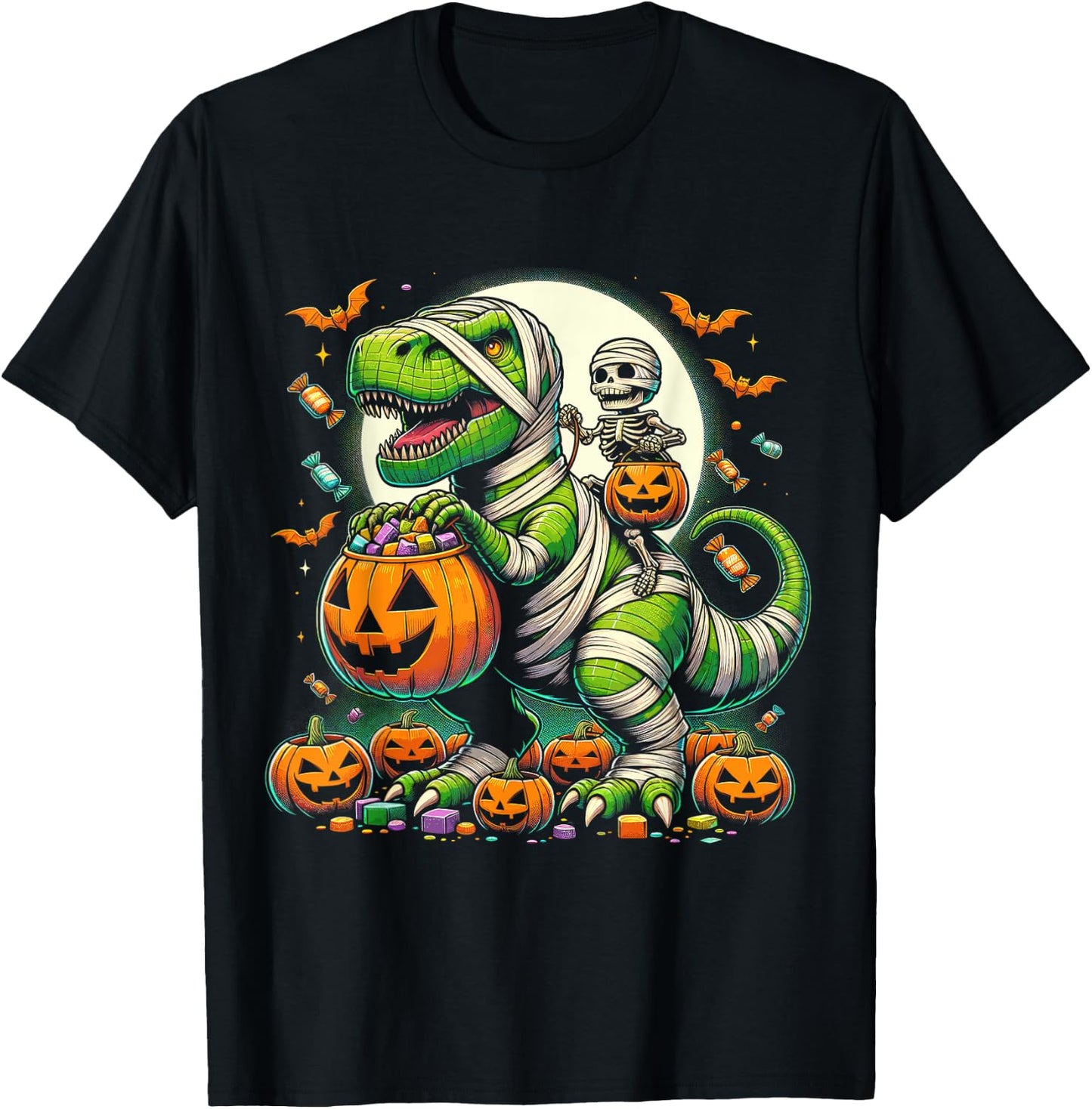Halloween Funny T Rex Dinosaur Mummy Boys Trick Treat T-Shirt - T-Shirt | Black