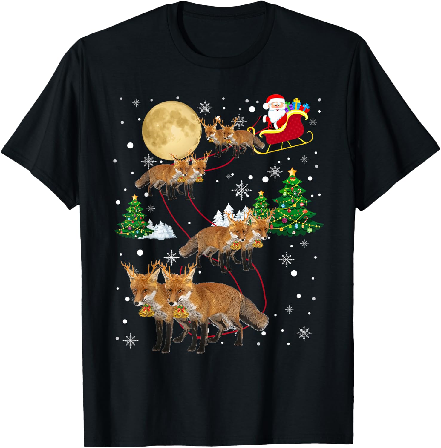 Fox Tree Christmas Sweater Xmas Pet Animal Lover Gifts T-Shirt - T-Shirt | Black
