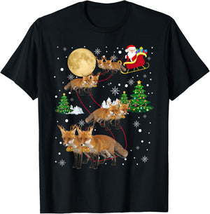 Fox Tree Christmas Sweater Xmas Pet Animal Lover Gifts T-Shirt - T-Shirt | Black