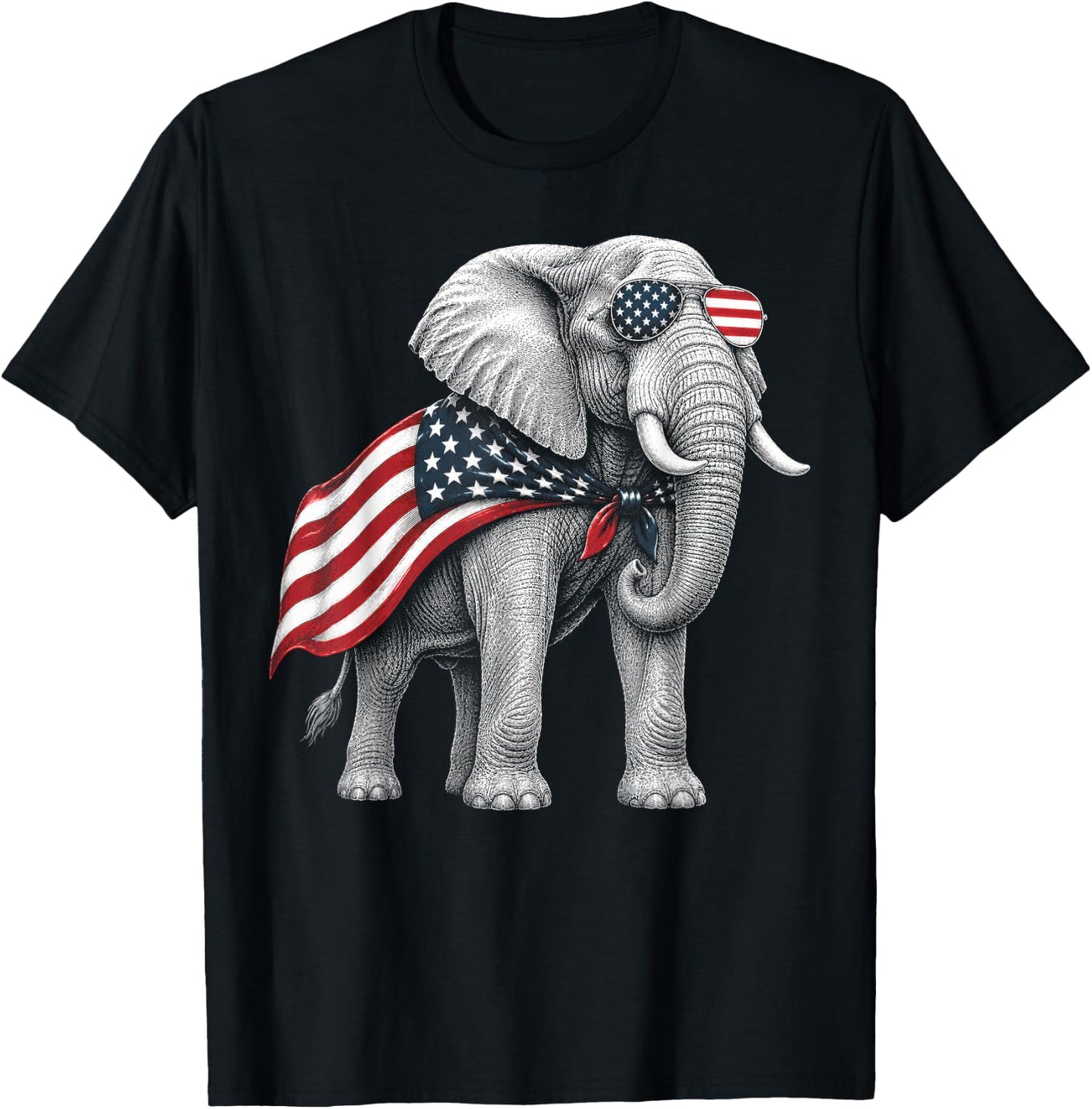 Elephant 4th of July US American Flag Safari Animal T-Shirt - T-Shirt | Black
