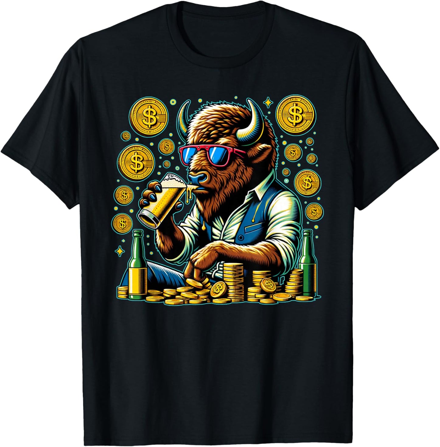 Lucky Buffalo Casino Slot Machine BUFFALOOOOO Gambling T-Shirt - T-Shirt | Black