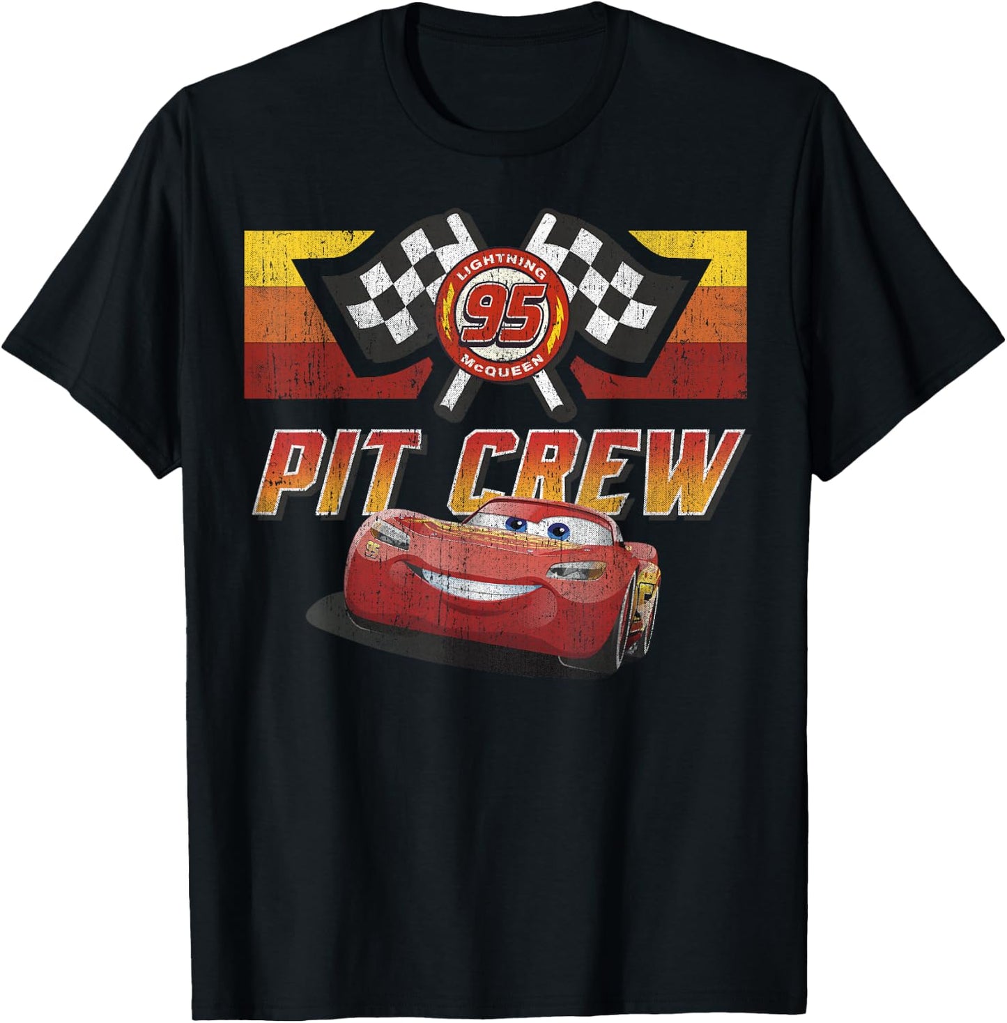 Disney Pixar Cars McQueen Pit Crew Red Distressed T-Shirt - T-Shirt | Black