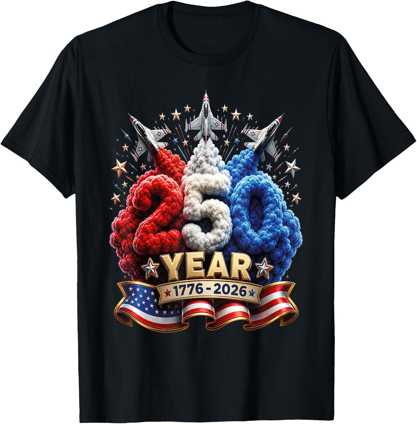 Kids 4th of July 250 Year Patriotic Red, White USA 250th T-Shirt - T-Shirt | Black