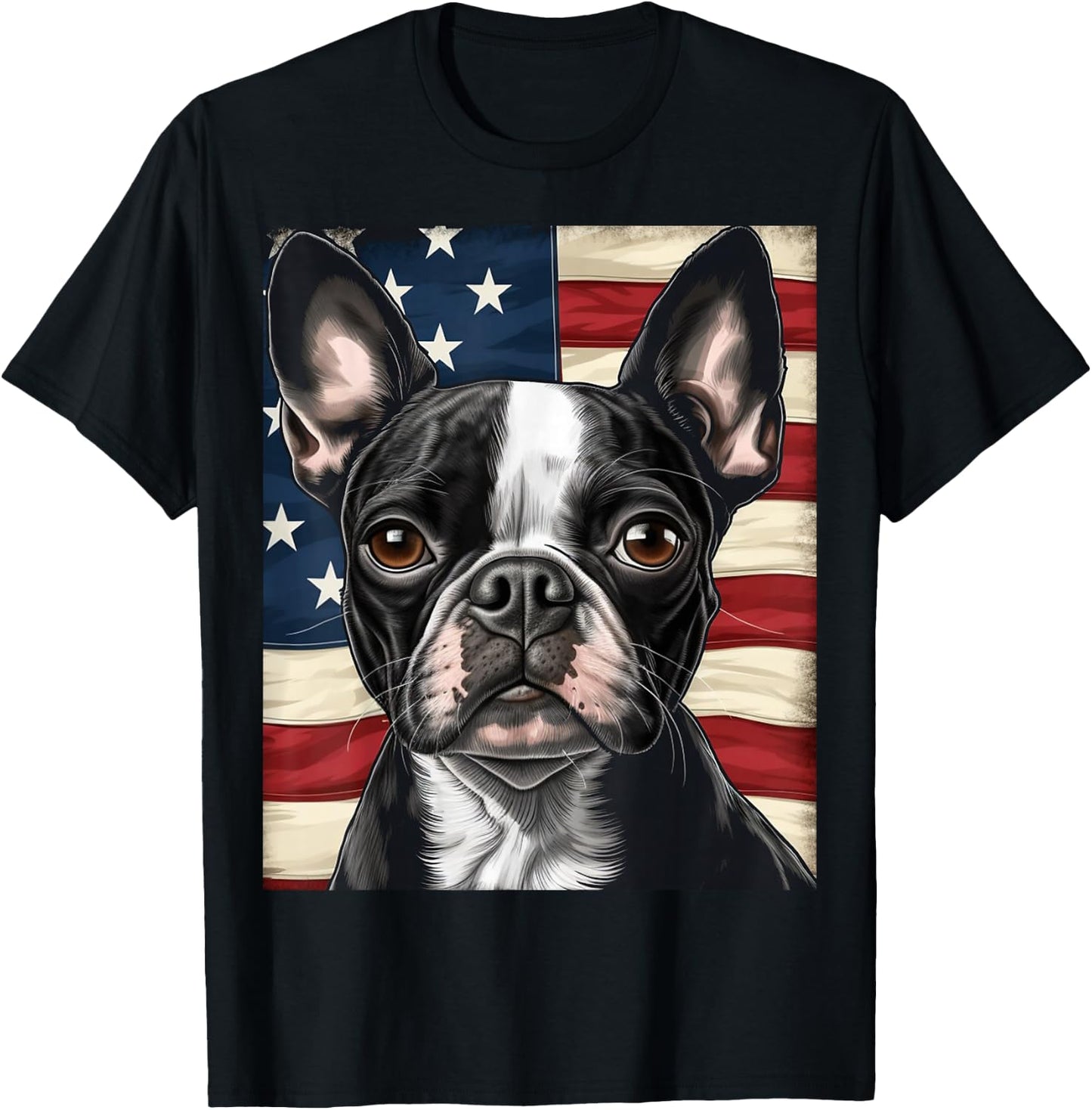 Boston Terrier Dog American Flag 4th of July Patriotic puppy T-Shirt - T-Shirt | Black