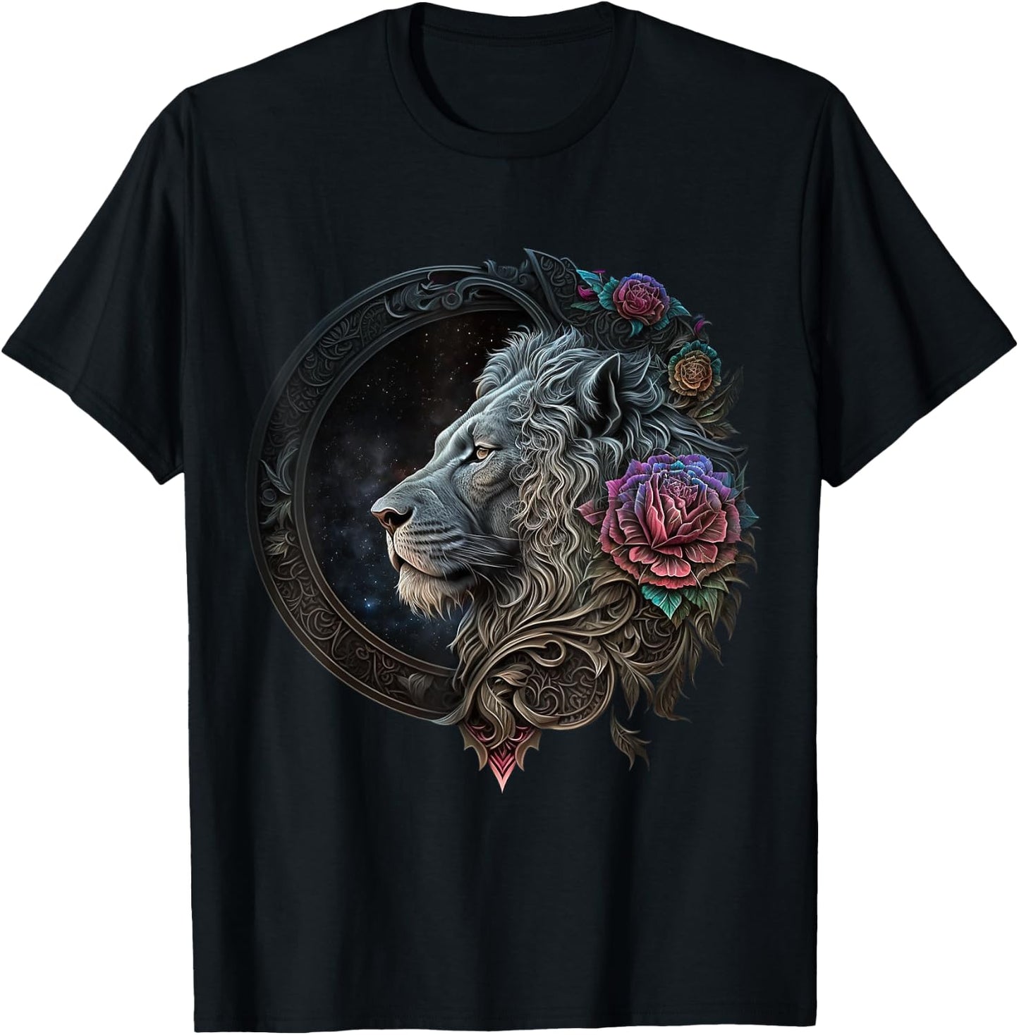 Löwe Mandala Blumen Kunst Raum Tier Zoo Löwe T-Shirt - T-Shirt | Black