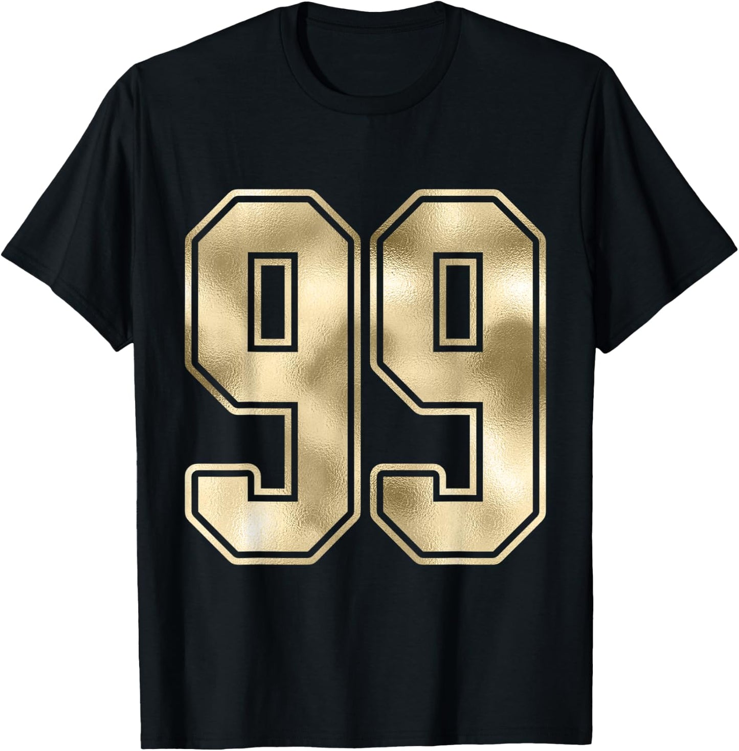 #99 Gold Outline Number 99 Sports Fan Jersey Style T-Shirt - T-Shirt | Black