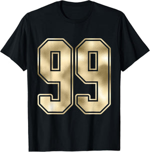 #99 Gold Outline Number 99 Sports Fan Jersey Style T-Shirt - T-Shirt | Black