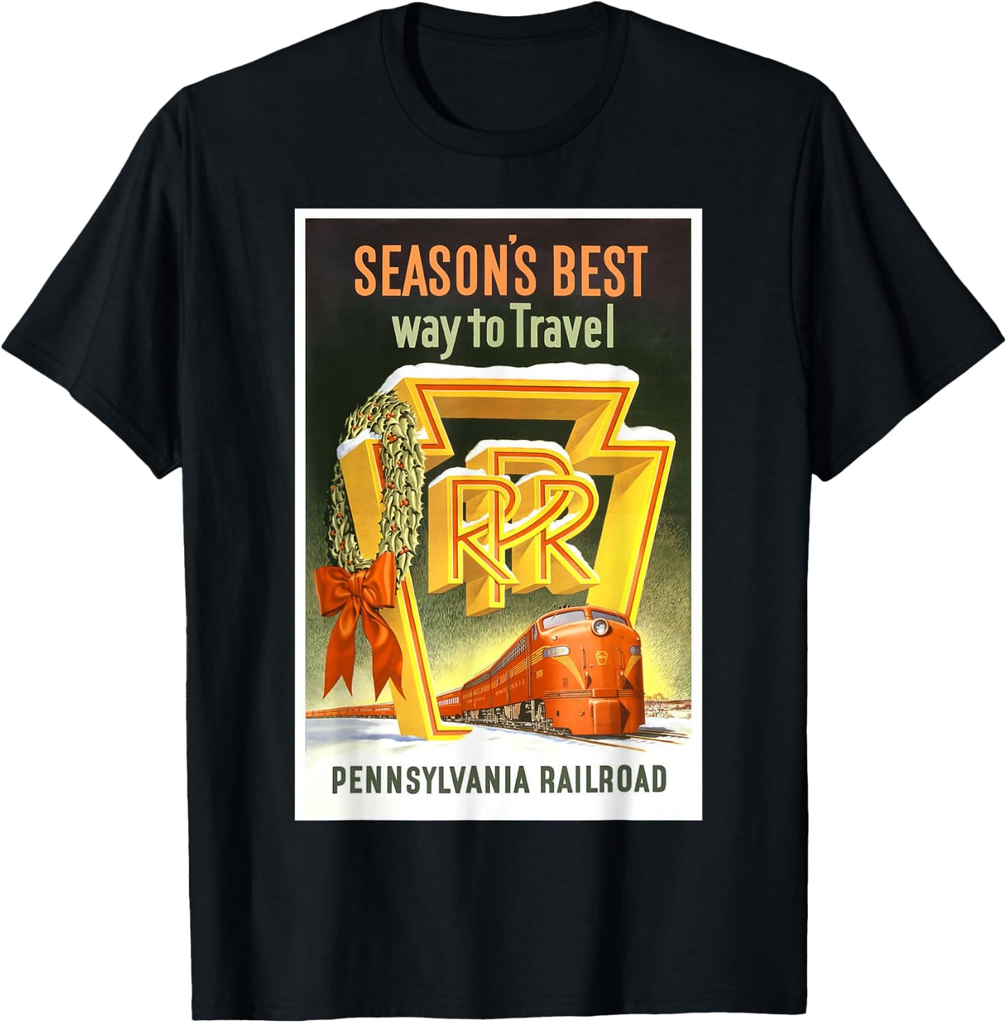 Pennsylvania PA Railroad Christmas Vintage Travel Shirt T-Shirt - T-Shirt | Black