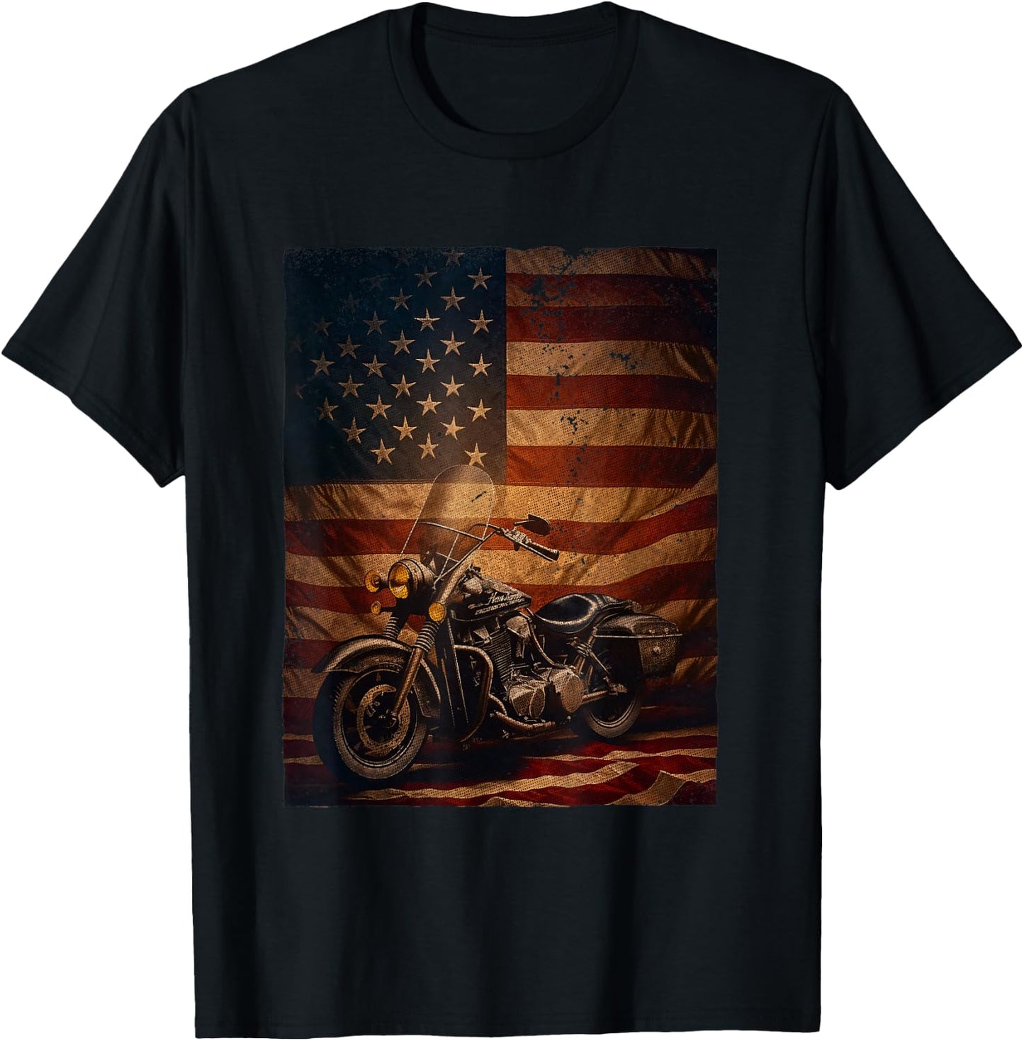 Motorcycle Adventure American Flag Motor Bike T-Shirt - T-Shirt | Black