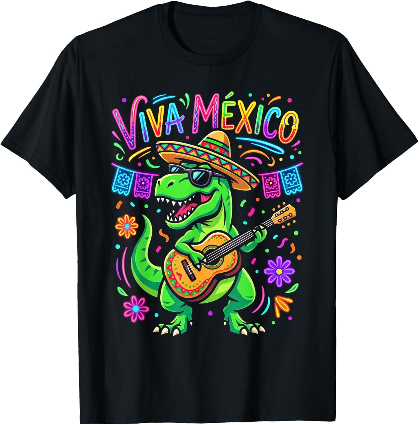 Viva Mexico Boy Dinosaur Mexican Independence Day Kids T-Shirt - T-Shirt | Black
