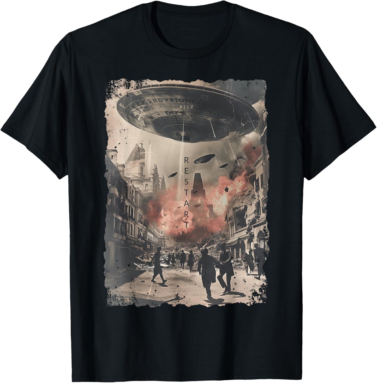 Vintage UFO/UAP Invasion Alien War Armageddon UFO T-Shirt - T-Shirt | Black