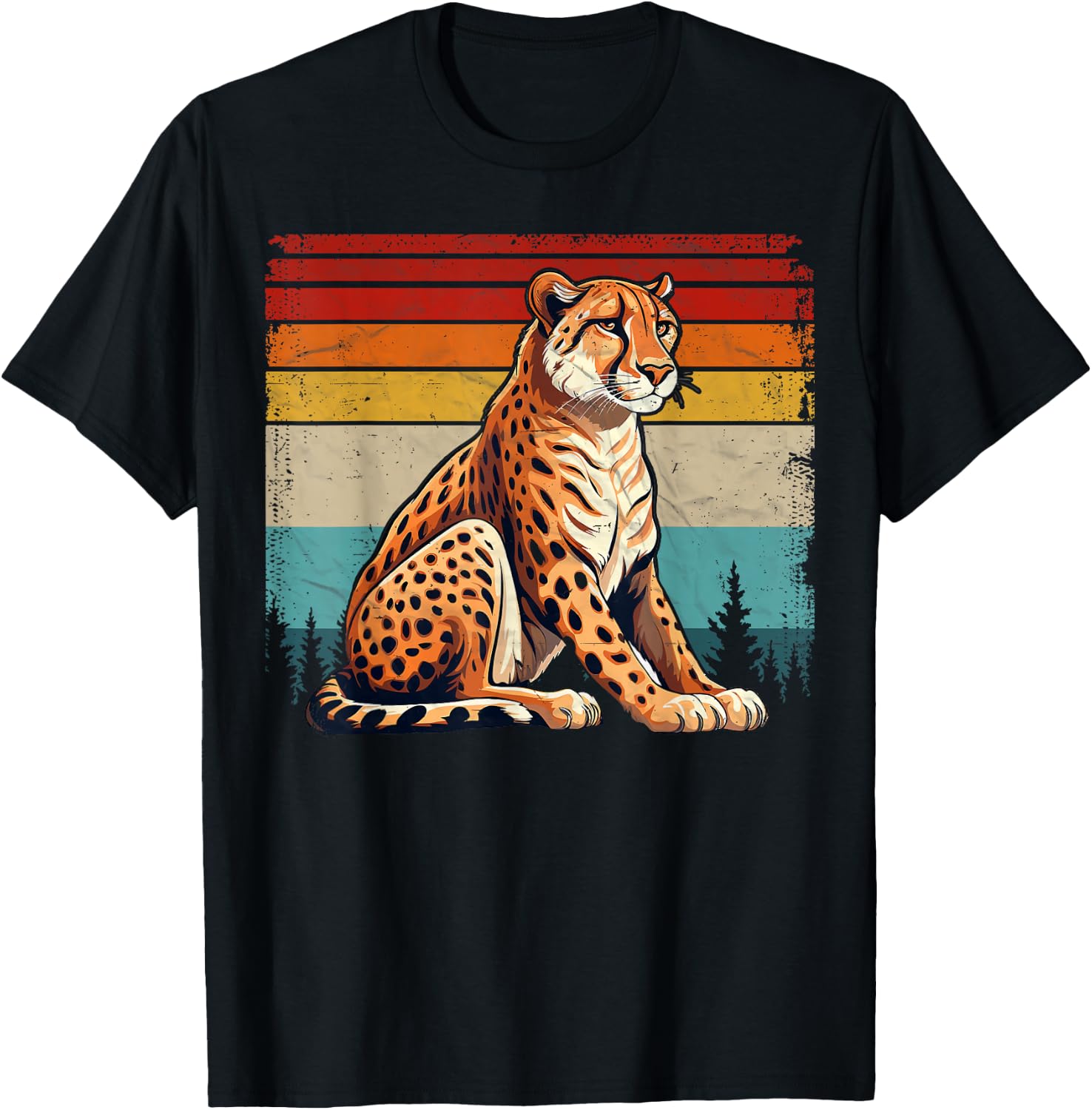 Cheetah Vintage Distressed Retro Style Cool Cheetah T-Shirt - T-Shirt | Black