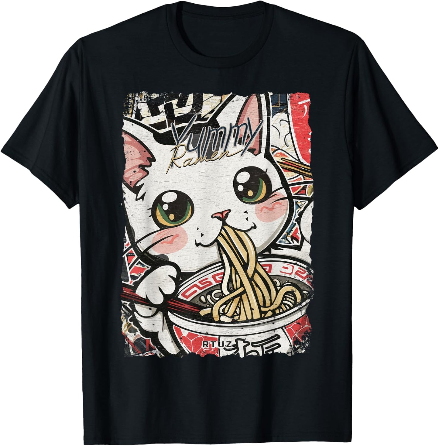 Ramen Nudeln Katze Japan Y2K Kawaii Retro Katzen Manga Anime Schwarz S T-Shirt - T-Shirt | Black