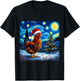 Christmas Chicken Santa Hat Van Gogh Starry Night Holiday T-Shirt - T-Shirt | Black
