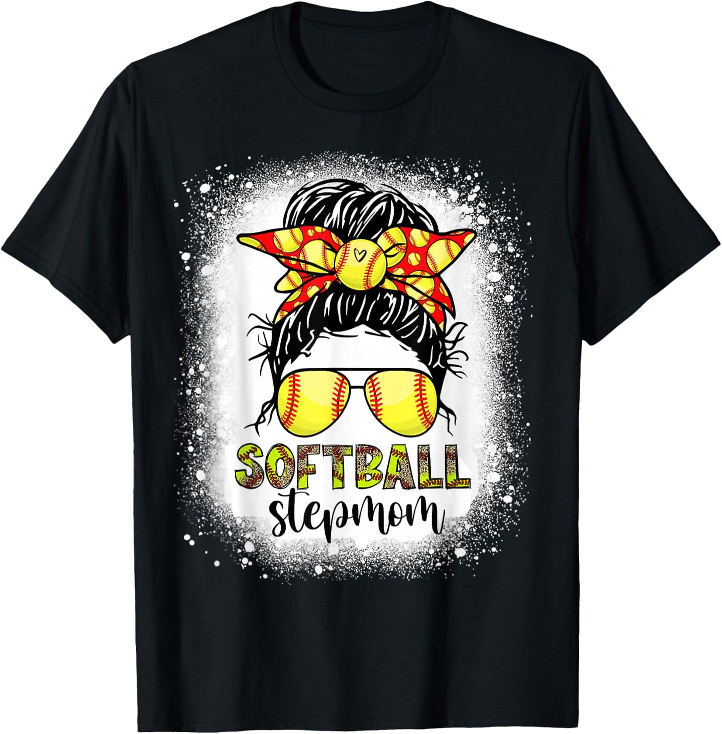 Softball Stepmom Messy Bun Softball Step-Mom Mother's Day T-Shirt - T-Shirt | Black