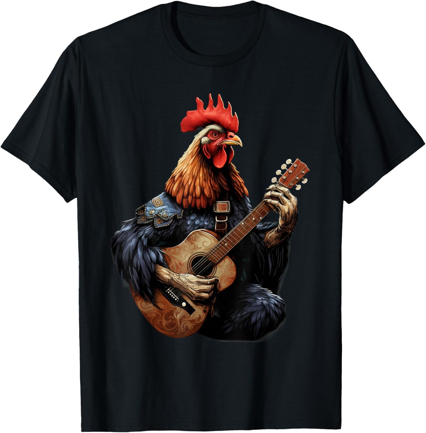 Cute Chicken Playing Guitar Chickens Musician Music T-Shirt - T-Shirt | Black