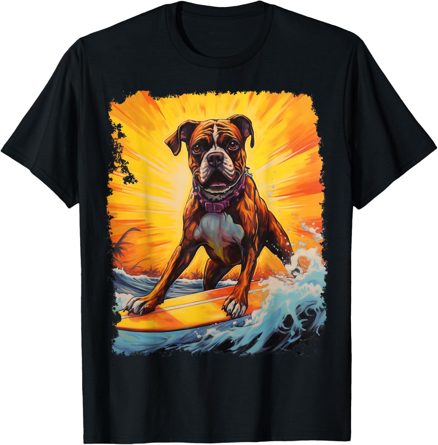 Pop Art Surf Boxer Dog Paddle Board T-Shirt - T-Shirt | Black