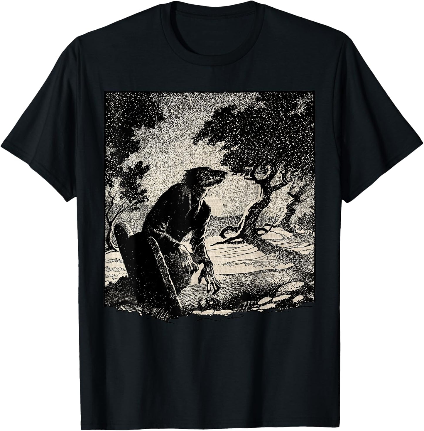 Cemetery Halloween Monster Vintage Horror Movie Werewolf T-Shirt - T-Shirt | Black