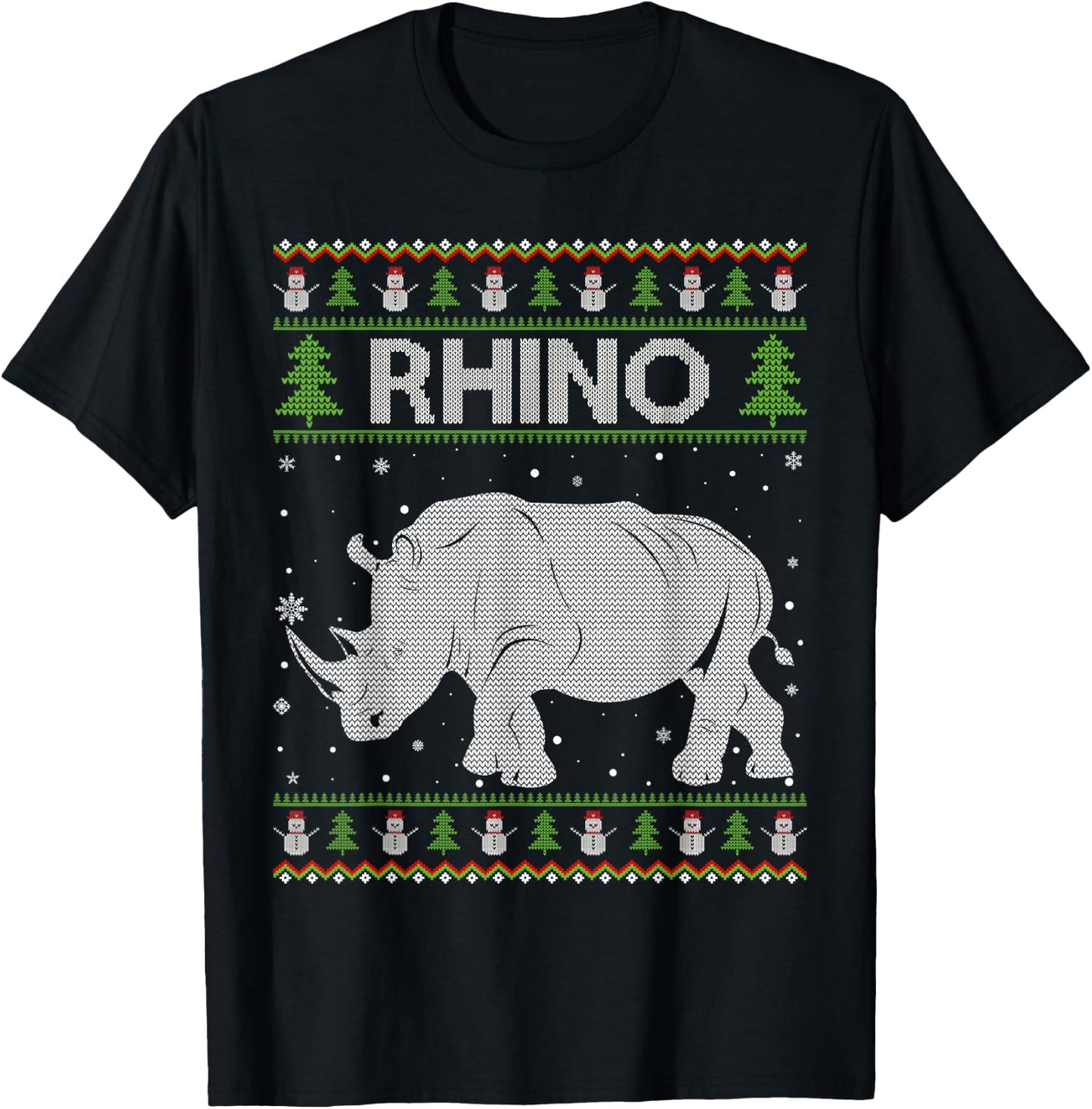 Rhino Santa Hat Funny Ugly Christmas Sweaters Pajamas T-Shirt - T-Shirt | Black
